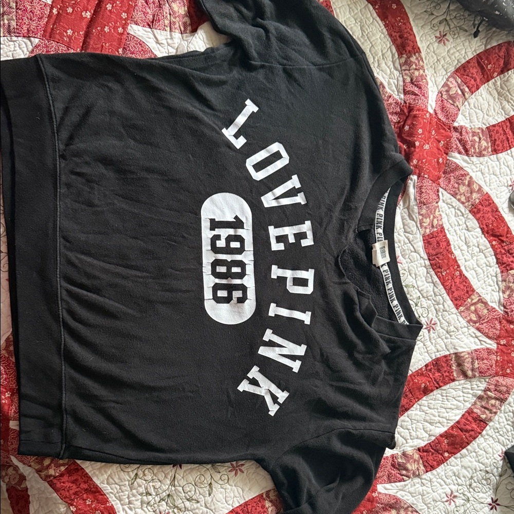 PINK Victoria's Secret Black Pajama Top with White 'Love Pink 1986' Print